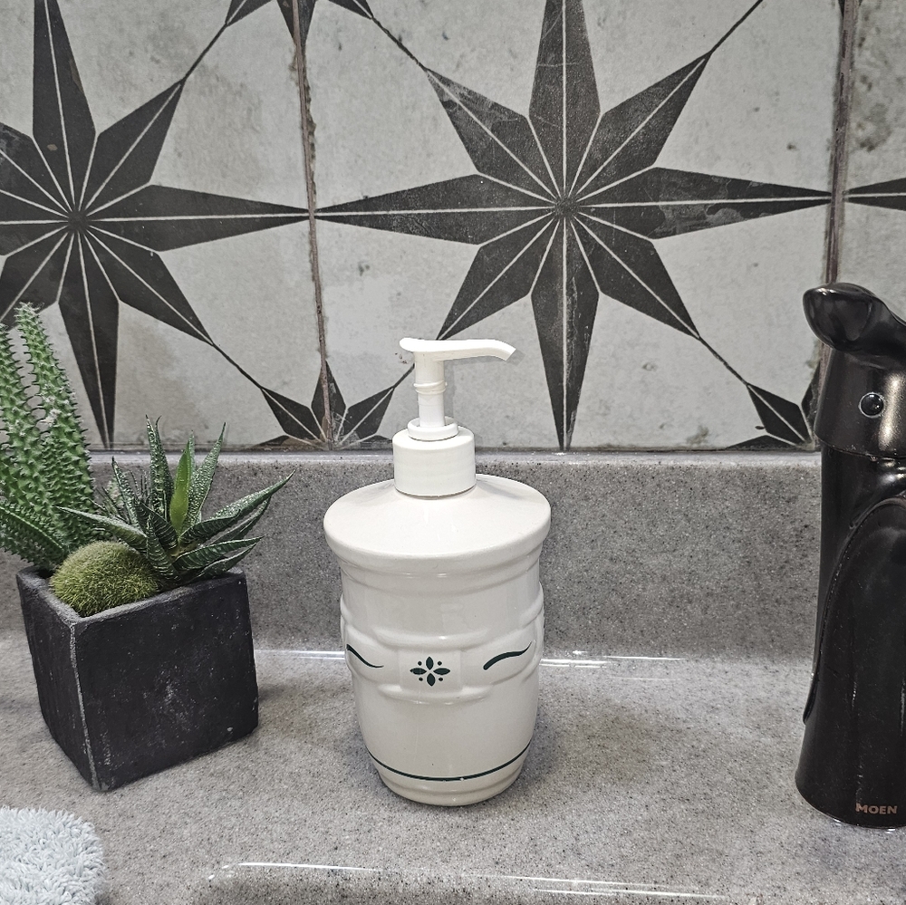 Vintage Longaberger Hunter Green & Ivory Soap Pump Dispenser EUC Cottage Core